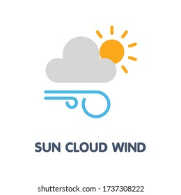 Sun cloud wind flat icon design style illustration on white background eps.10