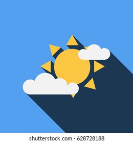 Sun and clouds background vector illustration.