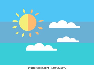 sun and clouds, a beautiful weather day. Blue sky flat vector illustrations.