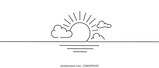 sun and clouds, sun behind cloud simple drawings in one line style. vector illustration