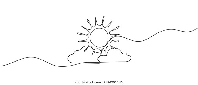 sun and clouds, sun behind cloud simple drawings in one line style. vector illustration