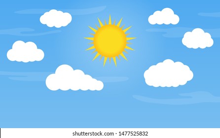 Sun and clouds in blue sky vector illustration