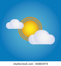 Sun, clouds, blue sky, weather icon, vector, isolated