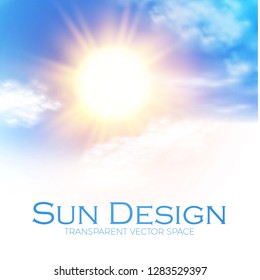 Sun and Clouds. Bright Sky Design. Sunny Weather. Vector illustration