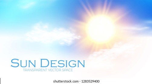 Sun and Clouds. Bright Sky Design. Sunny Weather. Vector illustration