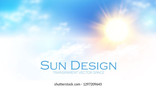 Sun and Clouds. Bright Sky Design. Sunny Weather. Vector illustration