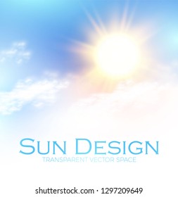 Sun and Clouds. Bright Sky Design. Sunny Weather. Vector illustration