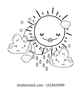 Sun and clouds cartoons in black and white