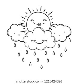 Sun and clouds cartoons in black and white