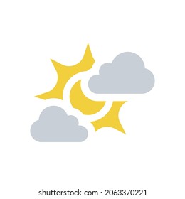 Sun and clouds colorful vector icon. Weather forecast, climate and meteorology symbol.