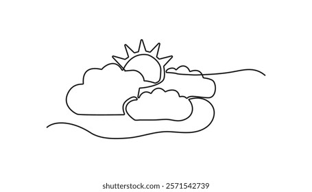 sun and clouds continuous one line drawing