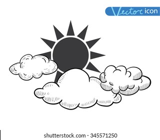 Sun with clouds Doodle Hand Drawn Collection.