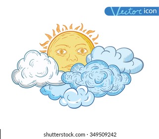Sun with clouds Doodle Hand Drawn Collection.