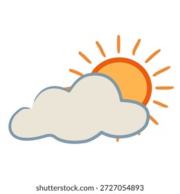 Sol e nuvens em ilustração plana para o tema do tempo e da natureza. Perfeito para conteúdo infantil, previsões, planos de fundo e gráficos educacionais.