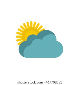 Sun and clouds icon in flat style on a white background