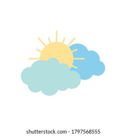 sun and clouds icon over white background, flat style, vector illustration