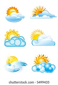 Sun with clouds icons in different style