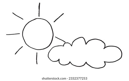 Sun and clouds illustration image. 
Hand drawn image artwork of a sun and clouds. 
Simple cute original logo.
Hand drawn vector illustration for posters, cards, t-shirts.