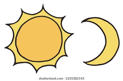Sun and clouds illustration image. 
Hand drawn image artwork of a sun and clouds. 
Simple cute original logo.
Hand drawn vector illustration for posters, cards, t-shirts.