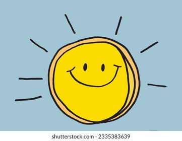 Sun and clouds illustration image. 
Hand drawn image artwork of a sun and clouds. 
Simple cute original logo.
Hand drawn vector illustration for posters, cards, t-shirts.