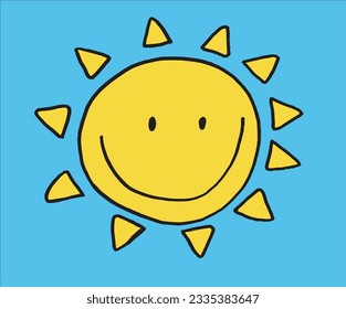 Sun and clouds illustration image. 
Hand drawn image artwork of a sun and clouds. 
Simple cute original logo.
Hand drawn vector illustration for posters, cards, t-shirts.