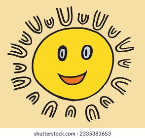 Imagen de ilustración de sol y nubes. 
Dibujo manual de imágenes de un sol y nubes. 
Simple y lindo logo original.
Ilustración vectorial dibujada a mano para afiches, tarjetas, camisetas.