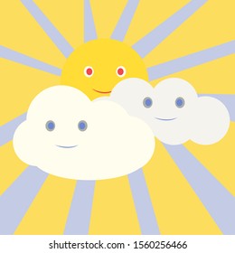 Sun with clouds, illustration, vector on white background.