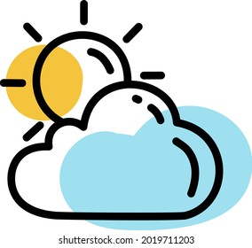 Sun with clouds, illustration, vector on a white background.