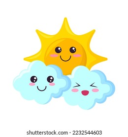 sun and clouds kawaii sky icon isolated