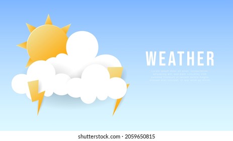 The sun and the clouds and lightning ,illustration of the weather concept , Paper cut style ,Vector illustration EPS 10