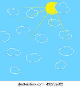 sun and clouds on blue sky