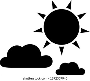The sun and clouds on the icon. Solar weather pictogram.