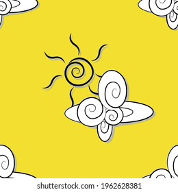 Sun and clouds seamless background vector illustration. Simple abstract design for decoration or textile print.