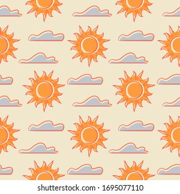 Sun and clouds seamless pattern