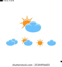 Sun with clouds silhouette. Weather forecast icon. Isolated sun with clouds vector