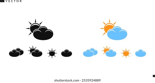 Sun with clouds silhouette. Weather forecast icon. Isolated sun with clouds vector