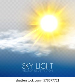 Sun, Clouds and Sky Forecast Background. Cool Weather Transparent Space. Sunshine. Vector illustration