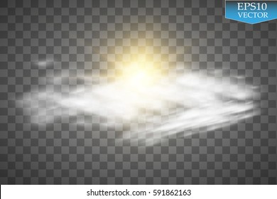 Sun, Clouds And Sky Forecast Background. Cool Weather Transparent Space. Sunshine. Vector Illustration