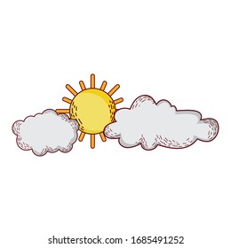 nebulosas nubes de sol dibujos aislados Icono diseño vectorial ilustración