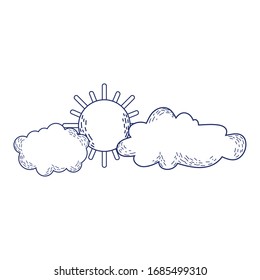 sun clouds sky weather cartoon isolated icon design vector illustration line style