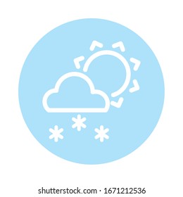 Sonne mit Wolken und Schnee, Symbol im Blockstil und im flachen Stil