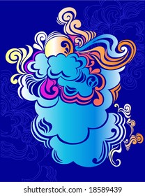 Sun, Clouds, and Swirls Sky Vector Illustration