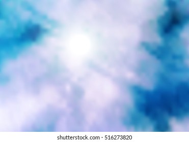 Sun and clouds. Vector background. Bright colorful picture. Blue sky. 