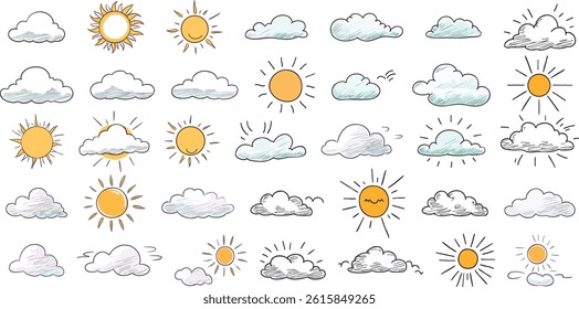 Sun and Clouds Vector Illustration Set