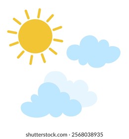 Sun and clouds. Vector simple color flat illustration.