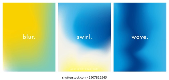 Sun. Clouds. Wave. Aesthetic various sky set. Blurred sky gradient background. Simple soft light backdrop. Pastel colored vertical vector banner. Gradient template design for poster, social post