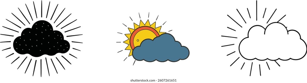 Sun, Clouds, Weather Icons Black, Color, Outline Designs