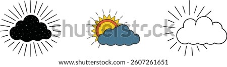 Sun, Clouds, Weather Icons Black, Color, Outline Designs