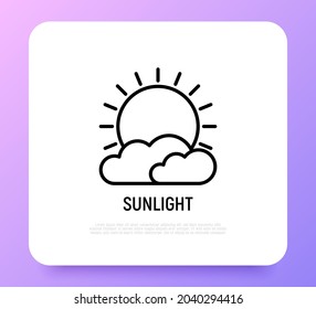 Sun and clouds weather, sunlight thin line icon. Vector illustration.