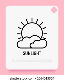 Sun and clouds weather, sunlight thin line icon. Vector illustration.
